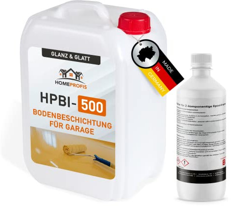 Home Profis® glänzender Garagenboden Flüssigkunststoff (10m²) | Über 30 Farben | Beton, Estrich & Fliesen | Bodenfarbe Innen | 2K Epoxidharz Bodenbeschichtung | RAL 7040 Fenstergrau | HPBI-500