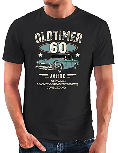 MoonWorks® Herren T-Shirt Geburtstag Oldtimer Auto Vintage Style Retro Look Geschenk für Männer 60 Jahre schwarz S