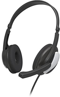 Hama PC Headset, On Ear Kopfhörer mit Mikrofon (mit Lautstärkeregler und verstellbarem Mikro, inkl. Y-Adapter 2X 3,5mm Klinke, 2m langes Kabel, für Videocalls, Homeoffice, eLearning) schwarz, Silber