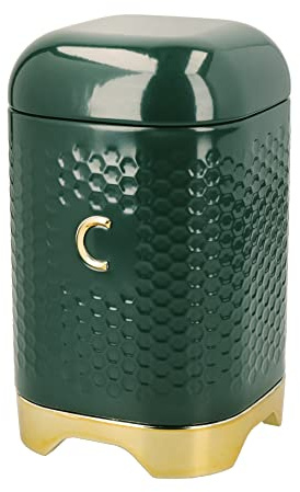 KitchenCraft Kaffeevorratsbehälter mit Deckel, Hunter Green & Gold, 11,5 x 11,5 x 19,5cm