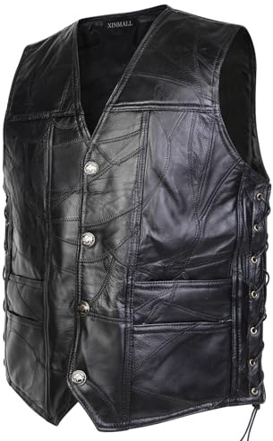 XINMALL Motorcycle Genuine Leather Biker Vest for Men Club Style Classic Black (as1, alpha, jaspo_l, Large)
