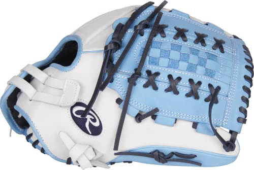 Rawlings Damen Liberty Advanced Color Series Fastpitch Softball-Handschuh, Weiß/Columbia Blue/Navy | Doppelt geschnürtes Korbnetz, 12.5 | Utility