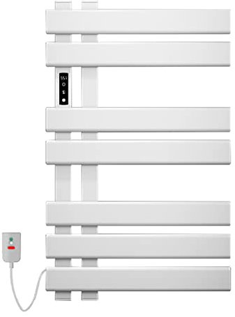 Scaldasalviette Elettrico, Termostato WiFi Smart Scaldasalviette, per Alexa e Google Home e APP, 450x720 mm, Portasciugamani elettrico, Scaldasalviette Elettrico Bagno a Basso Consumo-White Left