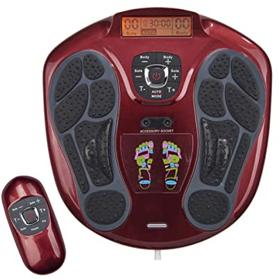 Circulation Maxx Reflexology, stimolatore muscolare elettrico con riflessologia del piede, 99 livelli di intensità e 6 modalità di massaggio, dispositivo TENS con 4 cuscinetti gel, telecomando
