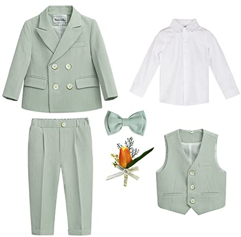 Completo da Bambino 4/5/6 Pezzi Eleganti Abiti da Cerimonia Gentleman Smoking da Ragazzo Abito Formale Doppiopetto da Battesimo Bambini e Ragazzi Gentiluomo Vestito per Matrimonio Festa 2-3 anni