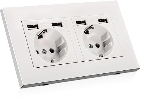 ARCELI Doppia presa da incasso con 4 porte USB (5 V/2,1 A) e 2 connettori Schuko, stazione di ricarica USB adatta per smartphone, tablet e dispositivi elettrici (250 V). Funzione di ricarica rapida.