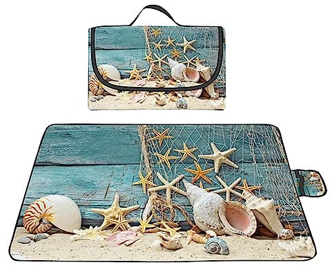 TengYuer Picknickdecke 180x200cm Stranddecke Wasserdicht Sandfrei Isoliert Faltbar Strandmatte mit Tragegriff Outdoor Campingdecke XXL für Camping Parks Strände Picknick GrüNer Seestern