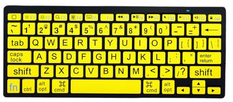 HXMJ-Large Print Mini Bluetooth Keyboard Compatible with iPad,iPhone,iPod,MacBook for Seniors and Visually Impaired Low Vision Individuals-Yellow