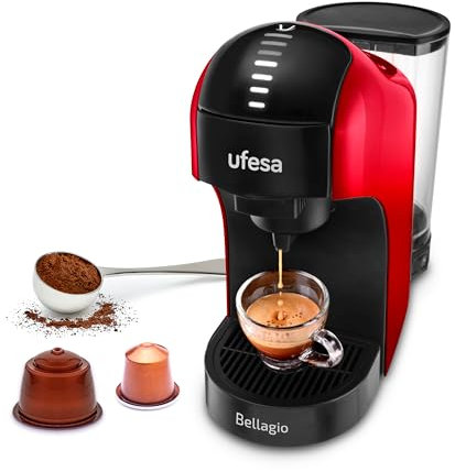 UFESA Bellagio Multikapsel-Kaffeemaschine 3-in-1, Dolce Gusto kaffeemaschine, Kompatible Nes.presso Maschine, Gemahlenen KaffeeDigitales, Touchpanel mit 7 Stufen, 1L Wassertank, 1400W, 15 Bar Druck