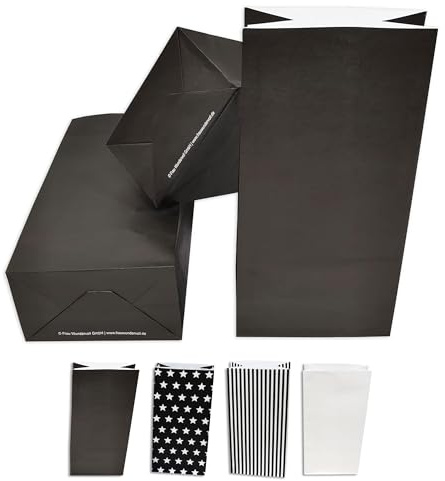 Frau WUNDERVoll® 24 Papiertüten mit Boden, schwarz matt, 12x7x24cm / Blockbodenbeutel Tüte Papierbeutel Papiertüte Geschenktüte Geschenkbeutel Gastgeschenk Hochzeit Geschenktasche Falttasche