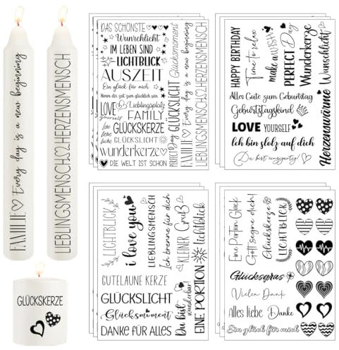 Yezirzax 12 PCS Kerzentattoos (400+ Muster) Wassertransferdruck Sticker |Wasserschiebefolie | Kerzenfolie | Kerzensticker Dekorieren | DIY Geschenk Kerzendekoration, Kerzentattoos Dekorieren (Mix-1)