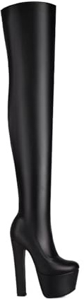 WOkismD 17CM/6.29IN Sexy Oberschenkel Stiefel Dicke Ferse Über-das-Knie Stiefel High Heels Elastische Stiefel