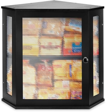 NewEle Panera esquinera extra grande – Panera de bambú para encimeras de cocina, almacenamiento y organizador de pan de cocina de gran capacidad con ventana ondulada acrílica corrugada (negro)