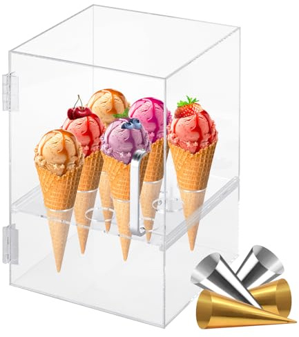 Epidioxi Acrylic Ice Cream Cone Holder - 9 Holes Cabinet With 10 Cups, Display Case Stand for Cones, Desserts, Sushi