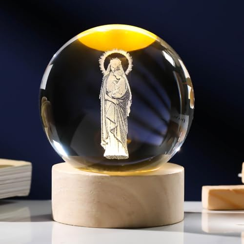 Arikyrist 3D-Kristallstatue Jungfrau Maria und Jesus, lasergraviert, gesegnete Mutter und Kind, Jesus, Glaskugel, 3D-Kristallkugel, christlich-katholisch, religiöse Geschenke für Frauen und Männer