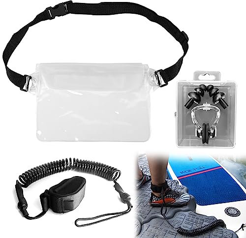 PLATEYTR Surfboard Leash, Imbracatura di Sicurezza Tpusurf, Tavola Surf Leash Alla Surf Vita per Stand Up Paddle e Tavole da Surf, Con Borsa Impermeabile Bianca, Tappi per Le Orecchie da Nuoto
