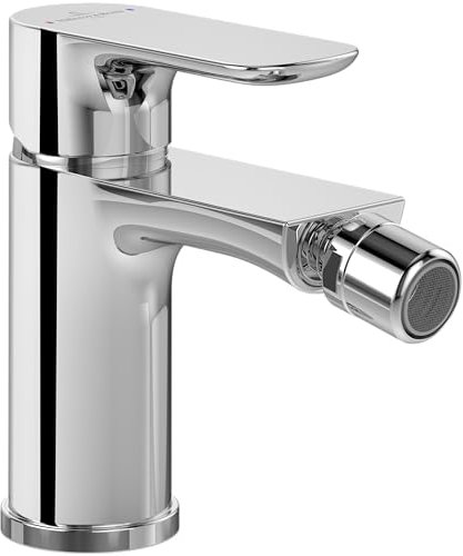 Villeroy & Boch O.novo Robinet de bidet monocommande avec tige de traction et cartouche en céramique, mitigeur de bidet économe en eau, hauteur du bec 75 mm, rond, chromé