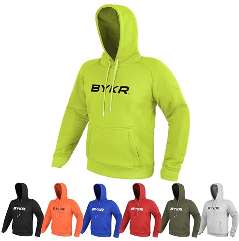 BYKR Sudadera con capucha de motocicleta para hombre y mujer, chaquetas de motociclista transpirables, sudadera de moto para todo clima con protección CE blindada (FG, L), Talla grande