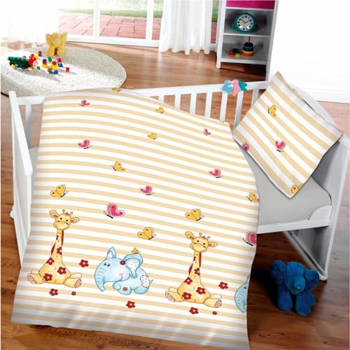 Bestlivings Kinderbettwäsche Baby 2-teilig Baumwolle Elefant & Giraffe | Bettbezug 100x135cm, Kissenbezug 40x60cm, mit Reißverschluss, OEKO-TEX, atmungsaktiv, 60°C waschbar, perfekt für Kleinkinder