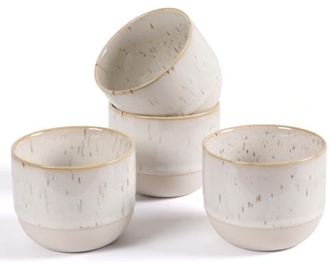 ZEBERBO Ceramic Espresso Cups Set of 4, Double Walled Espresso Coffee Mugs for Nespresso Cups, Special Glazed Demitasse Cups Coffee Cup for Machine (White)