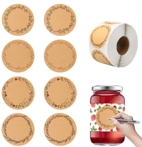 500 Stück Mehrzweck Etikettenaufkleber aus Kraftpapier, 5 cm Runde, Selbstklebende Aufkleber aus Kraftbraun, Handgefertigter Aufkleber für Geschenktüten, Einmachgläser, Weihnachts