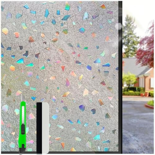 HONLONE 44,5x200cm Fensterfolie Bunt, Regenbogen Fensterfolie Blickdicht, 3D Regenbogen Folie Fenster Sichtschutz UV-Schutz, Sichtschutzfolie Fenster Innen Anti UV Für Büro Wohnzimmer Schlafzimmer