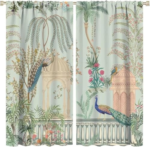 Blickdicht Blackout Vorhang Mit Ösen Schalldämmend Gardinen Polyester 3D Bedruckt Tier Pfau Für Wohnzimmer Schlafzimmer Kinder Oder Babyzimmer 183 (B) X 214 (H) cm - Verdunkelungsvorhän 9426351767576