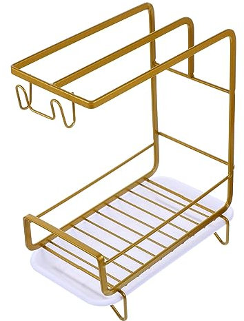 HOLIDYOYO Organizador de Fregadero Soporte para Esponja para Cocina Ahorro de Espacio en Acero al Carbono y PP con Bandeja Desagüe Extraíble y Fácil de Transportar Hogar
