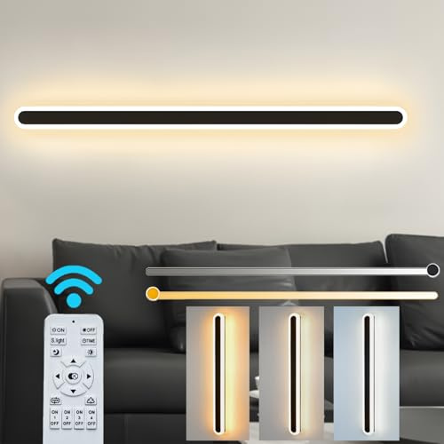 ZTWLEED LED Wandleuchte Innen 100CM/38W Wandlampe mit Fernbedienung | Dimmbar 10-100%,3000K-6000K, Lange Wandleuchte für Schlafzimmer Wohnzimmer Korridor Treppenhaus,110-240V, Schwarz