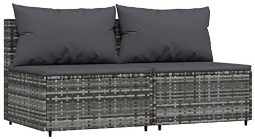 HETFTJN Küchensofa Lounge Sofa Outdoor Mini Couch Balkon Sofa - Garten-Mittelsofas mit Kissen 2 STK. Grau Poly Rattan für Garten Schwimmbad Speisesaal Balkon