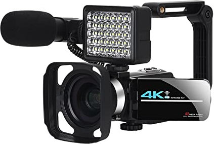 Cámara de video, videocámara, Videocámara video 4k con micrófono WIFI 56MP Transmisión en vivo 18x 270 grados Rotación de pantalla táctil Visión nocturna Hd Letra de grabadora para reuniones familiare