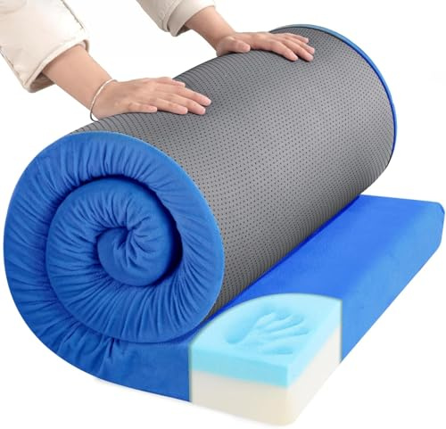 HOMBYS 3 INCH Thick Waterproof Memory Foam Camping Mattress for Outdoor Sleeping, Portable Roll Up Mattress Pad Mat for Travel Truck Bed Tent (Navy Blue, Single-75x30x3)