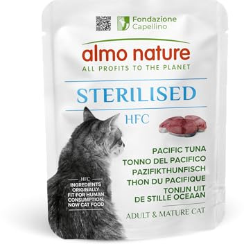 Almo Nature HFC Functional Sterilised - Våtfoder för vuxna katter - Stillahavstonfisk - kvalitet i mänsklig grad, glutenfri, monoproteinfri - 50 g, 24-pack