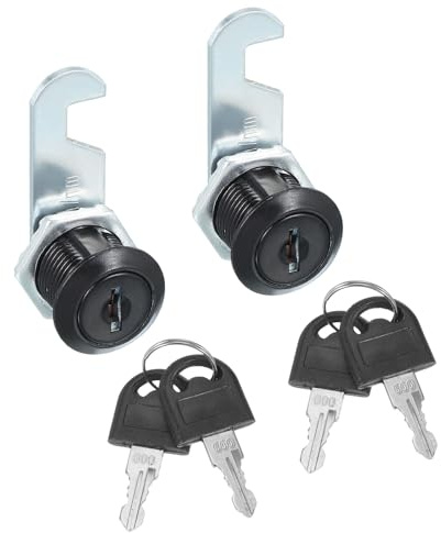 sourcing map 5/8 Inch Cabinet Cam Lock with Key, Keyed Alike Cam Replacement Lock Cylinder Tubular Toolbox Locks for RV Drawer Storage Cart Mailbox, Black Pack of 2