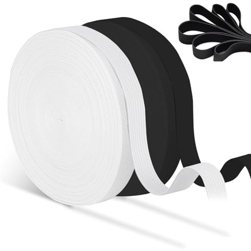 Elastique Couture, Lot de 2 Bandes Élastiques de 10 m, 15 mm de Large, Bande Élastique, Ruban Élastique pour Pantalons Élastiques, Ménage Bricolage Artisanat, Noir et Blanc