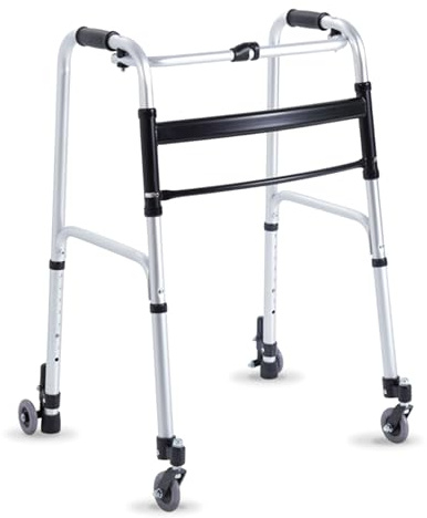 REMEDIA ONE Deambulatore per Anziani Pieghevole, Freno Autobloccante | Girello per Anziani e Disabili, Alluminio Anodizzato, 2 Ruote con Rotazione Frizionata e 2 Piroettanti, Regolabile in Altezza