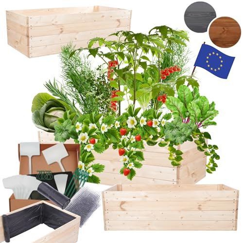 MODO24 Hochbeet Holz, Kräuterbeet, Gartenbeet, Pflanzkasten, Blumenbeet, für Garten und Terrasse, Kiefernholz, Massivholz, Naturholz, Gemüsegarten, Abmessungen 36x120x60 cm, Farbe: Natur imprägniert