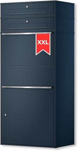 Metzler Scatola per pacchi con 2 cassette postali – Cassetta delle lettere per esterni XXL con scomparto pacchi, acciaio antracite RAL7016, antiruggine e impermeabile – Ideale per 2 famiglie