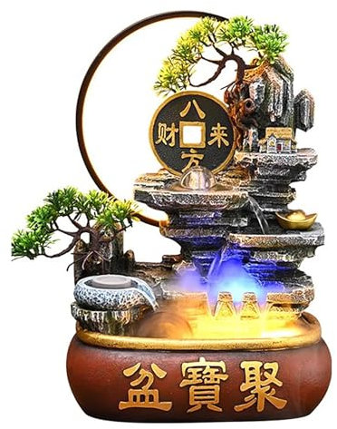 Fontana Zen da Interno Rockery, Giardino Zen con Luci a LED, Mini Fontana da Tavolo, per Casa, Ufficio e Camera da Letto(Multi-colored,XXL)