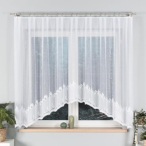 Gardinen Vorhangen Weiß Jacquard 320x160 cm (BxH) Kusamo Bogen Küche Schiebevorhänge Eleganten Design Fensterdekoration Transparente