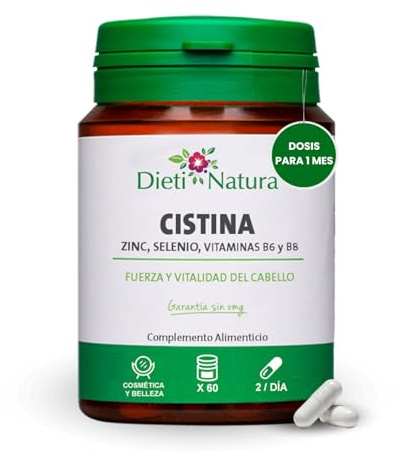 Dieti Natura 60 Cápsulas de Cistina para el Cabello con Vitamina B6 - Vitaminas para el Cabello Mujer y Hombre - Previene la Caída del Cabello - Hair Vitamins (60 cápsulas)