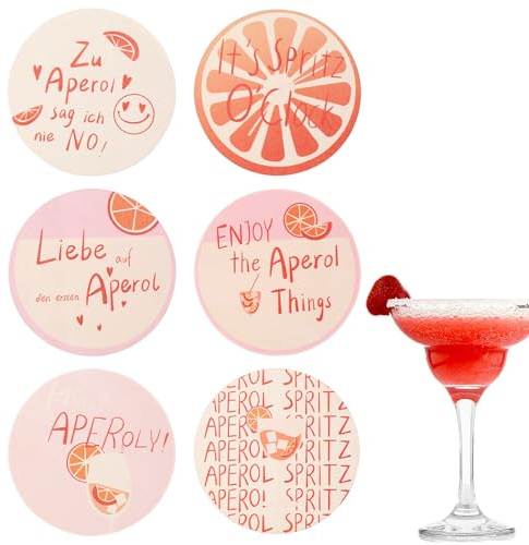 6 StückAperol Untersetzer Glas Untersetzer, Aperol Sprüchen Getränkeuntersetzer, Orange Lustige Aperol Geschenk für Frauen Damen Männer, Sommer Tischdeko Accessoires(10 cm)