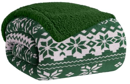 Home Tresor Coperta Plaid Pile in Morbida Flanella Sherpa Blanket Invernale Accogliente e Caldo Copri Letto Pelliccia in Microfibra - Lapland Verde, Singolo 150x200 cm