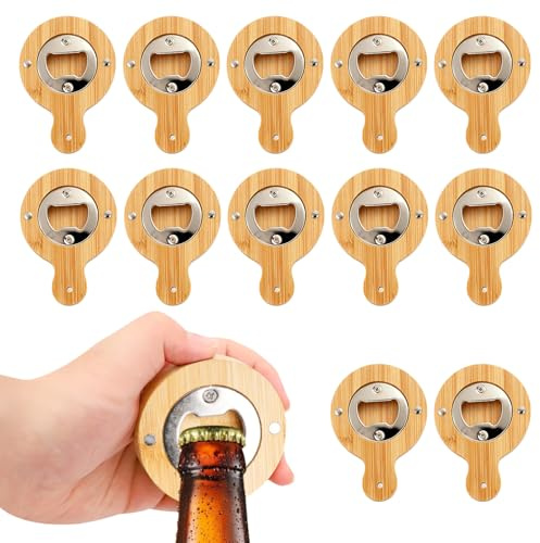 12 apribottiglie in legno, apribottiglie portatile, apribottiglie in bambù, durevole, personalizzabile, in acciaio inox, bambù, assorbibile, regalo per marito, fidanzato, papà, nonno (giallo)