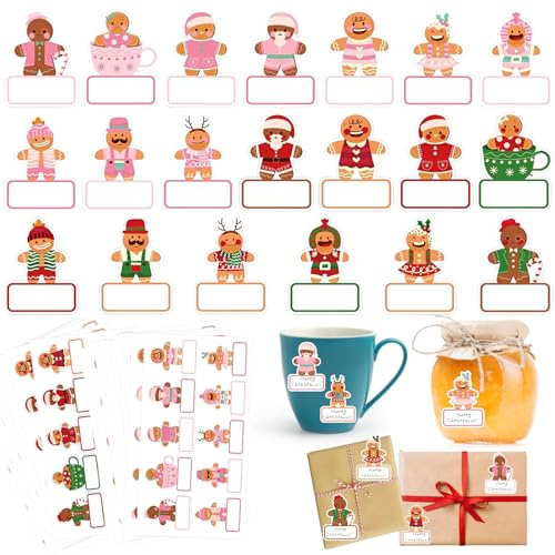 240 Stück Aufkleber Weihnachten Lebkuchenmann, Weihnachtssticker Selbstklebend, Weihnachtsaufkleber zum Beschriften, Sticker Weihnachten, Weihnachts Aufkleber für Weihnachtsgeschenke Geschenkpaketen