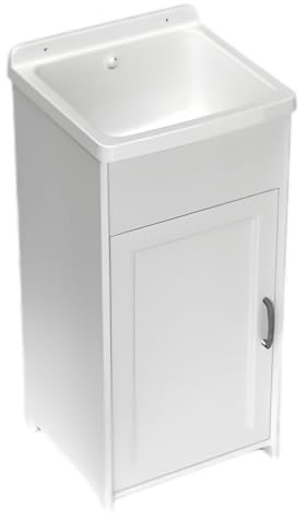 Buystar Mobile Lavandino Compatto in Resina 40x40x85h cm - da Esterno, Interno, Vasca, Garage, a Mano, Lavaggio, Lavanderia, Lavatoio, Portaoggetti, Resistente agli Acidi - Made in Italy Bianco