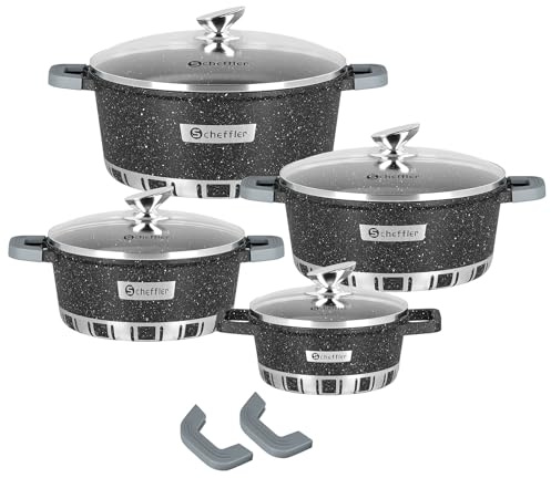 Topfset Scheffler Kochtopf Set Induktion 8-teilig,24/28/32/36cm Töpfe Set mit Glasdeckel,Antihaftbeschichtung,für alle Herdarten