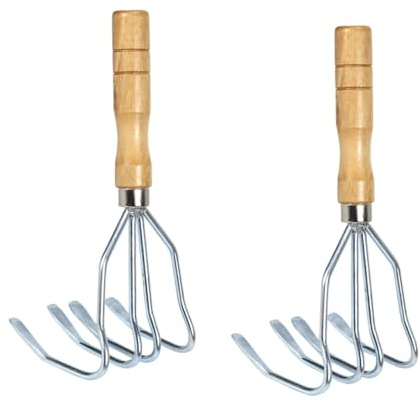 Toyvian Râteau à Griffes en Acier Inoxydable Et Bois pour Creuser Coquillages Plage, Outil De Fouille Main Ergonomique Antidérapant, Lot 2 Pièces Jardinage Et Pêche Aux Palourdes