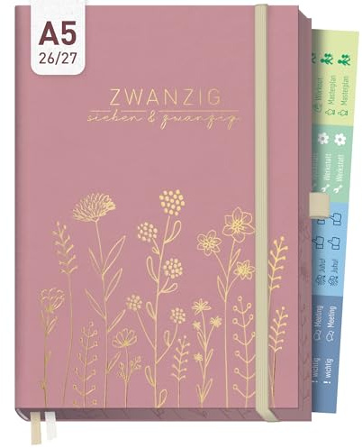 Häfft® Business-Timer Deluxe Kalender 2026 2027 A5 Fine Flowers rosé
