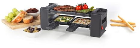 Giles & Posner Mini Raclette Grill - 2-Person Grill Machine, 2 Spatulas Included, Cheese Melting Pans, Non-Stick Cooking Plate, Power Indicator Light, Indoor, Compact, Small Families, Couples, 400W